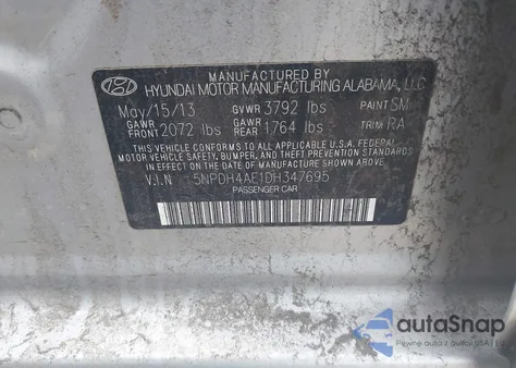 2013 Hyundai Elantra Gls из США, поврежденный, VIN 5NPDH4AE1DH347695